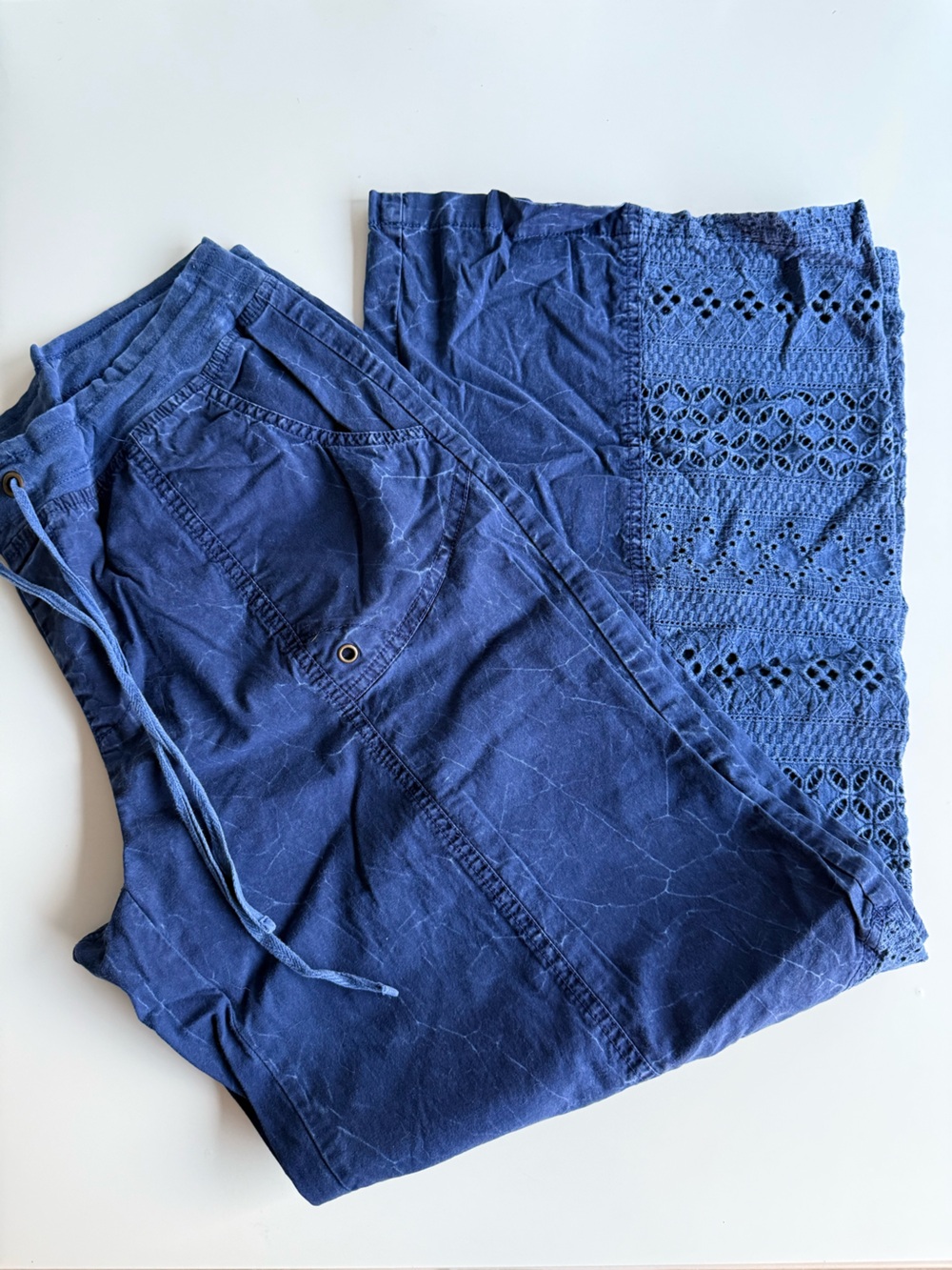 XCVI Mind Set Blue Mineral Wash Crochet Lace Boho Pants Size L